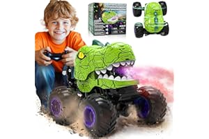 BEZGAR Monster Truck Toys - Remote Control Monster Truck with Spray, Light, Music, Dinosaur Toys for Kids, 1:20 Scale RC Truck with 360° Spins and Drifting, Remote Control Car for Boys 4-7 Green