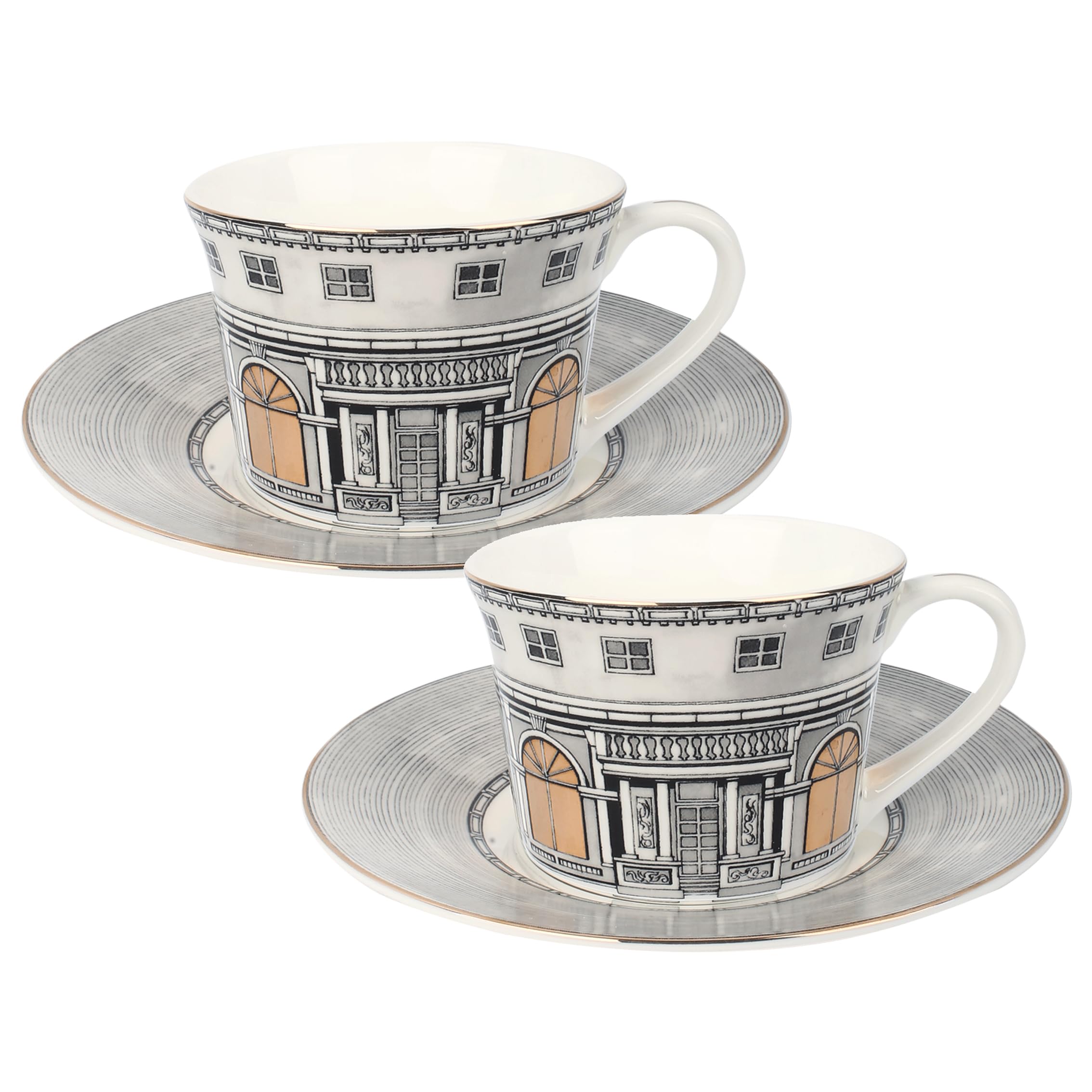 Photo 1 of YALONG Ceramic Tea Cup and Saucer Set of 2, 7oz, Cappuccino, Latte Coffee Cup, Suitable for Afternoon Tea, Breakfast Tea and Dessert,Bone China