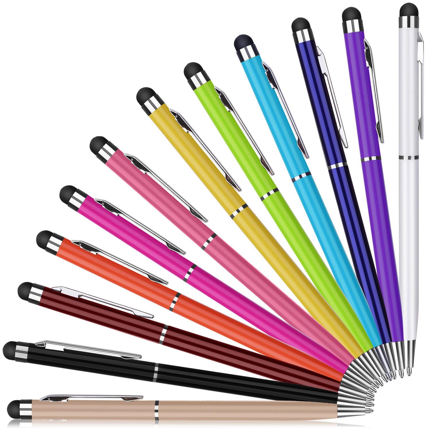 Stylus Pen,Proking 2 in 1 Capacitive Stylus Ballpoint Pen for Universal Touch Screens Devices Stylus Pens for iPad,iPhone,Kindle,Samsung,HTC,Tablets (12 Colors / Pieces)