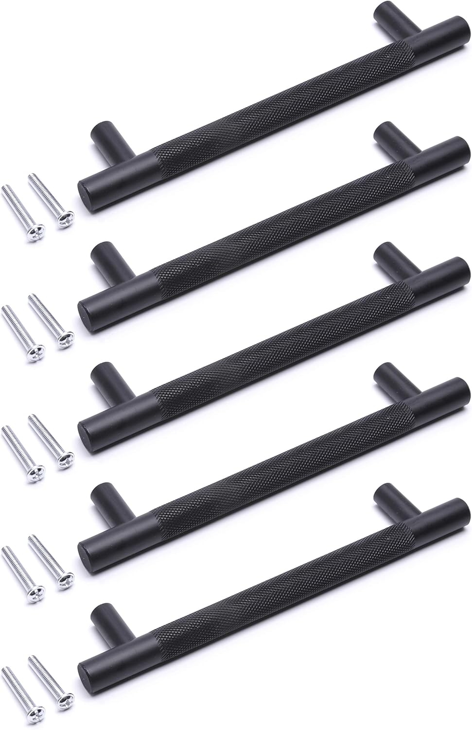 BSM Marketing Black Knurled T Bar Modern Kitchen Cupboard Cabinet Drawer Bar Door Handle Knob Matt Finish (5, 256mm)