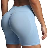 Aoxjox Women's Lexi Lined Seamless Workout Biker Shorts High Waisted Color Block Hidden Scrunch Athletic Yoga Short 5.5"