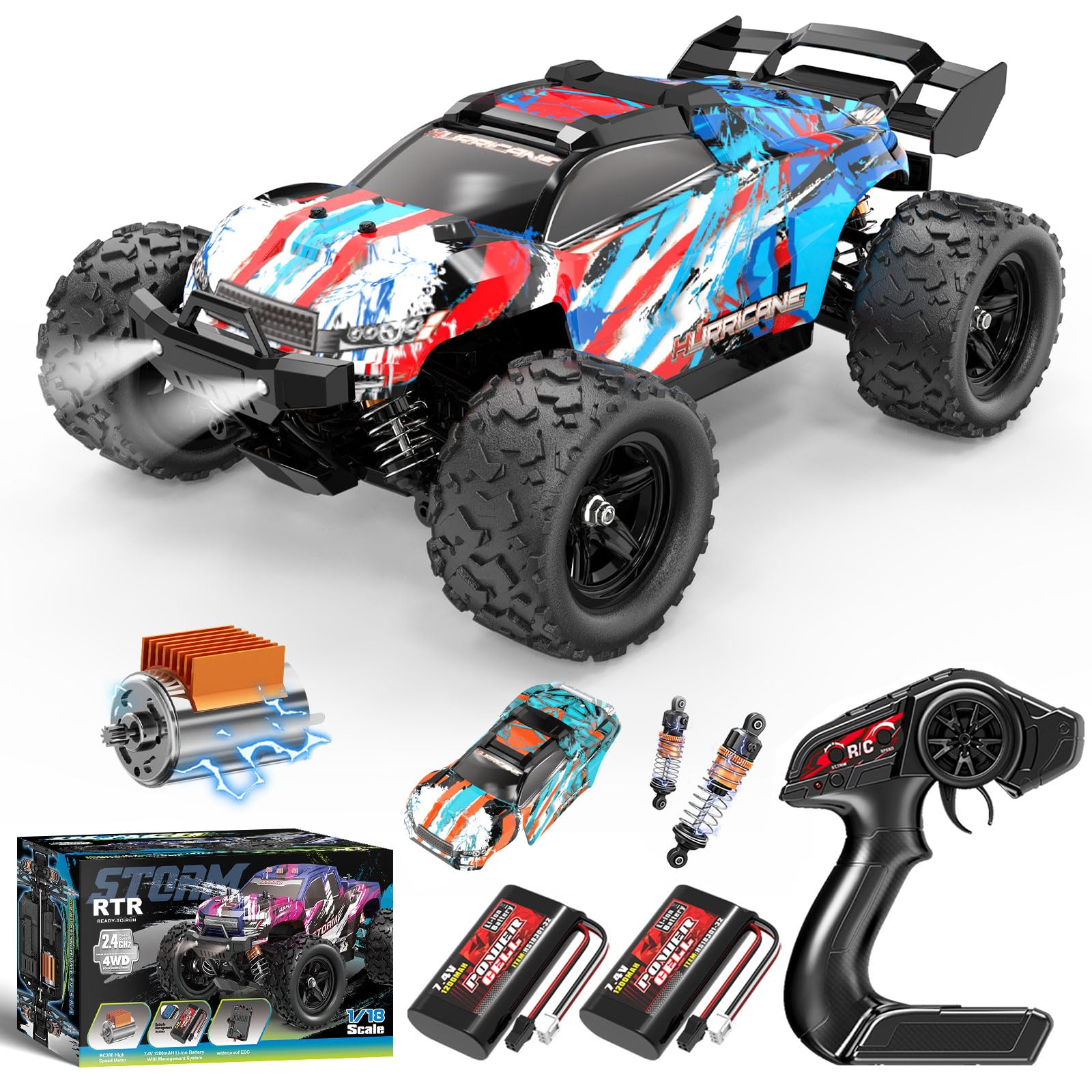 YESHIN 1:18 RC Cars for Adults, Entry-Level Off-Road RC Truck 40km/h, 4WD Control Remote with 2 Batteries,2* Body Shell, Fast Remote Control Car for Adults, Blue