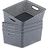 Pack of 4 Plastic Storage Basket, Grey Desktop File Paper Letter Organizer Tray,Plastic Baskets for Organizing(11.4"X9"X4.7")