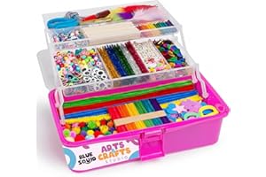Blue Squid Arts & Crafts Box (Pink)- 2800+ pcs Deluxe Craft Supplies Box, 2 Drawers, 18 Compartments, Sturdy Handle - Art Crafting Kit Birthday Gifts for Kids, School Supply for Ages 4-12