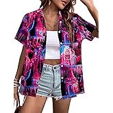 SUPEYA Magic Hawaiian Shirts Women Magic Kingdom Tshirt Family Vacation Tee Castle Graphic Button Up Tops