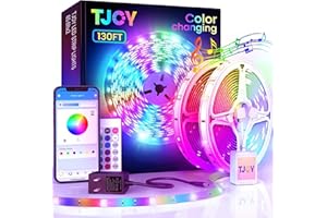 TJOY 130ft Bluetooth LED Strip Lights, RGB Color Changing, Music Sync, App Control, Indoor Usage, 5050 SMD, 2 Rolls, for Bedroom Kitchen TV Party (APP+Remote +Mic)