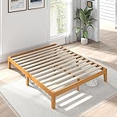 Sweetcrispy Solid Wood Bed Frame, Queen Size Bed Base with Wood Slat Support, Sturdy, Stylish & Noise-Free Design, No Box Spring Needed, Easy Assembly, 12 in Natural Pine