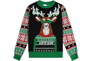 KIDS4EVER Kids Boys Ugly Christmas Sweater with Lights up 3D Print Long Sleeve Knitted Xmas Pullover Jumper Tops