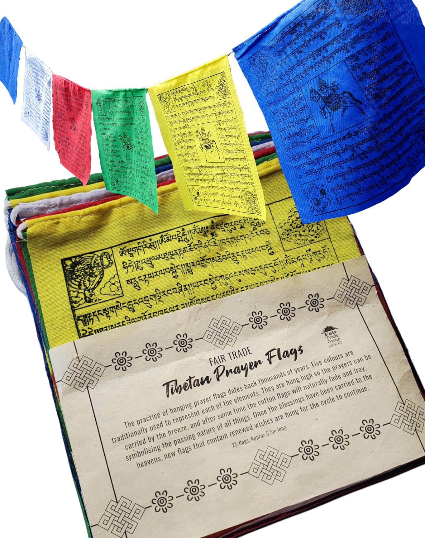 Cotton Tibetan Prayer Flags - Fair Trade - 25 flags - 5.5 metres total length