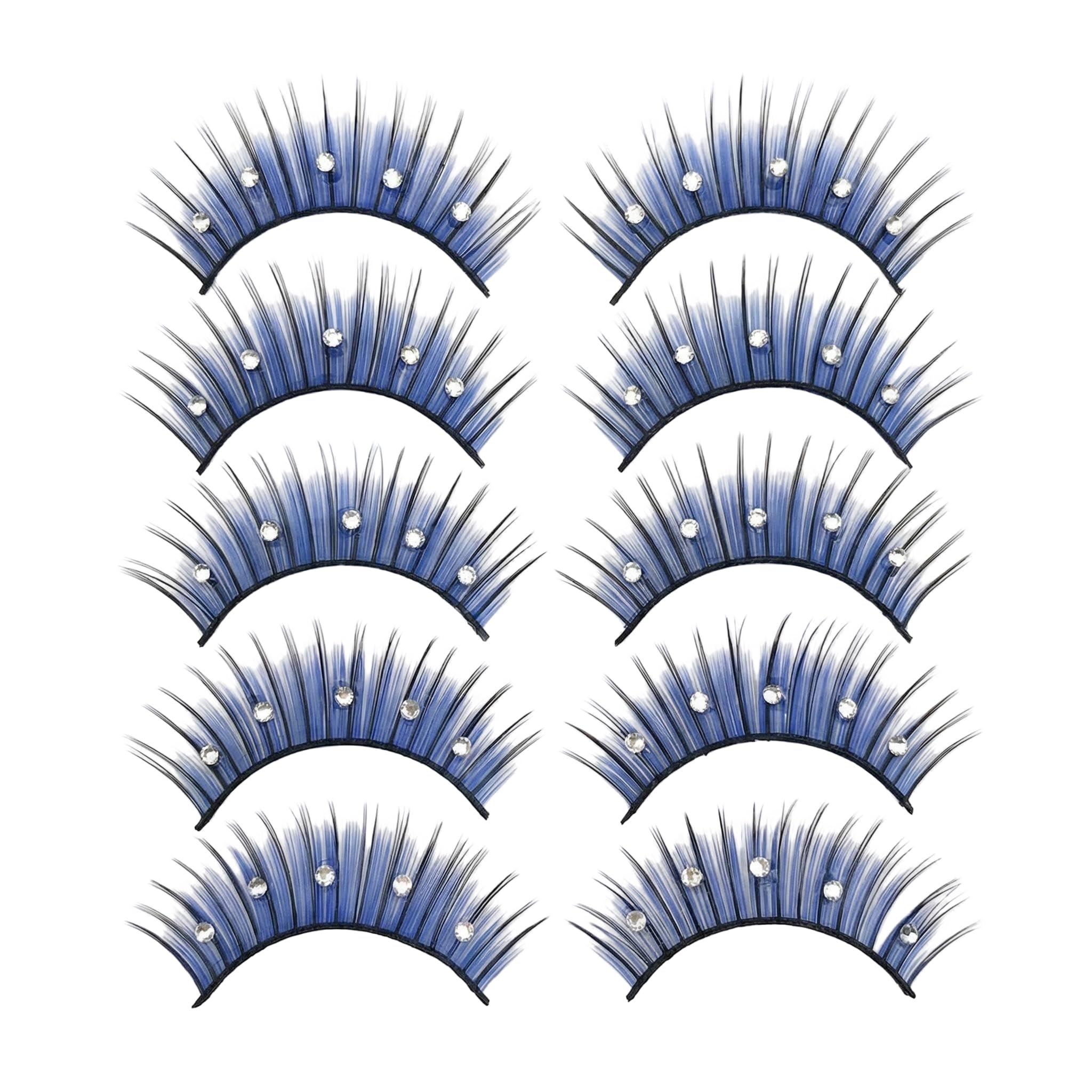 5 Pairs Blue Shiny Long and Thick Exaggerated False Eyelashes Extension 3D Dramatic Fluffy False Eyelashes Makeup Fake Eye Lashes for Theme Party Stage Performance