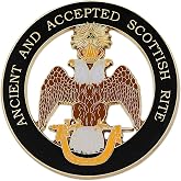 33rd Degree Double Headed Eagle (Wings Down) Ancient &amp; Accepted Round Masonic Auto Emblem - [Gold &amp; Black][3'' Diameter]