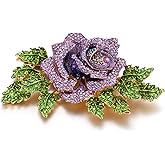 EVER FAITH Austrian Crystal Roman Rose Flower Plant Brooch Pin Gold-Tone