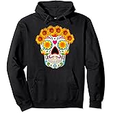 Sugar Skull With Sunflowers Halloween Cinco De Mayo Pullover Hoodie