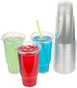 GOLDEN APPLE Cup series, 32oz Clear Plastic cups with Flid lids with X hole 25sets