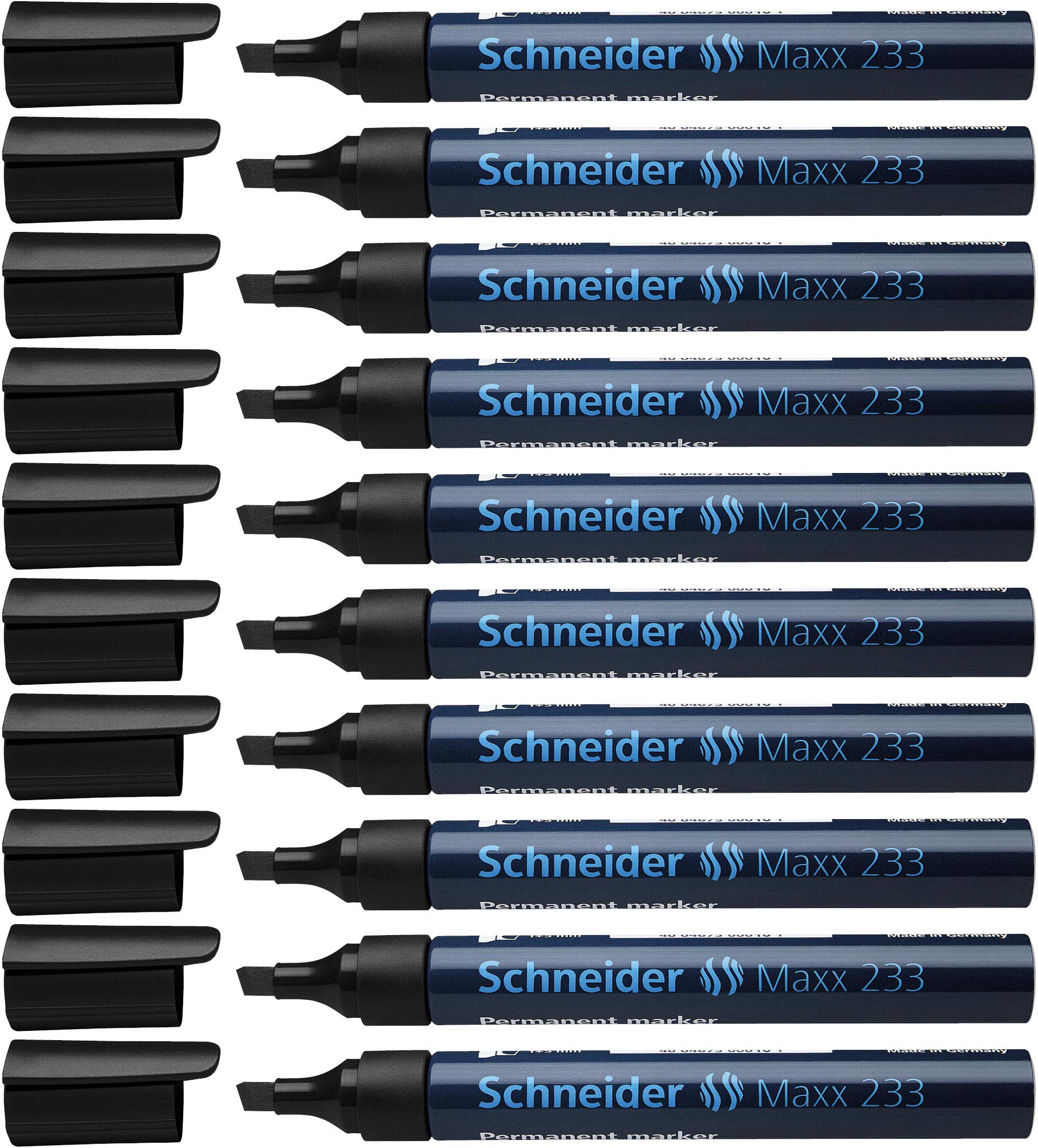 Schneider Marker Pen 233 Black 1+5 mm Permanent Refillable with Aluminium Barrel Pack of 10