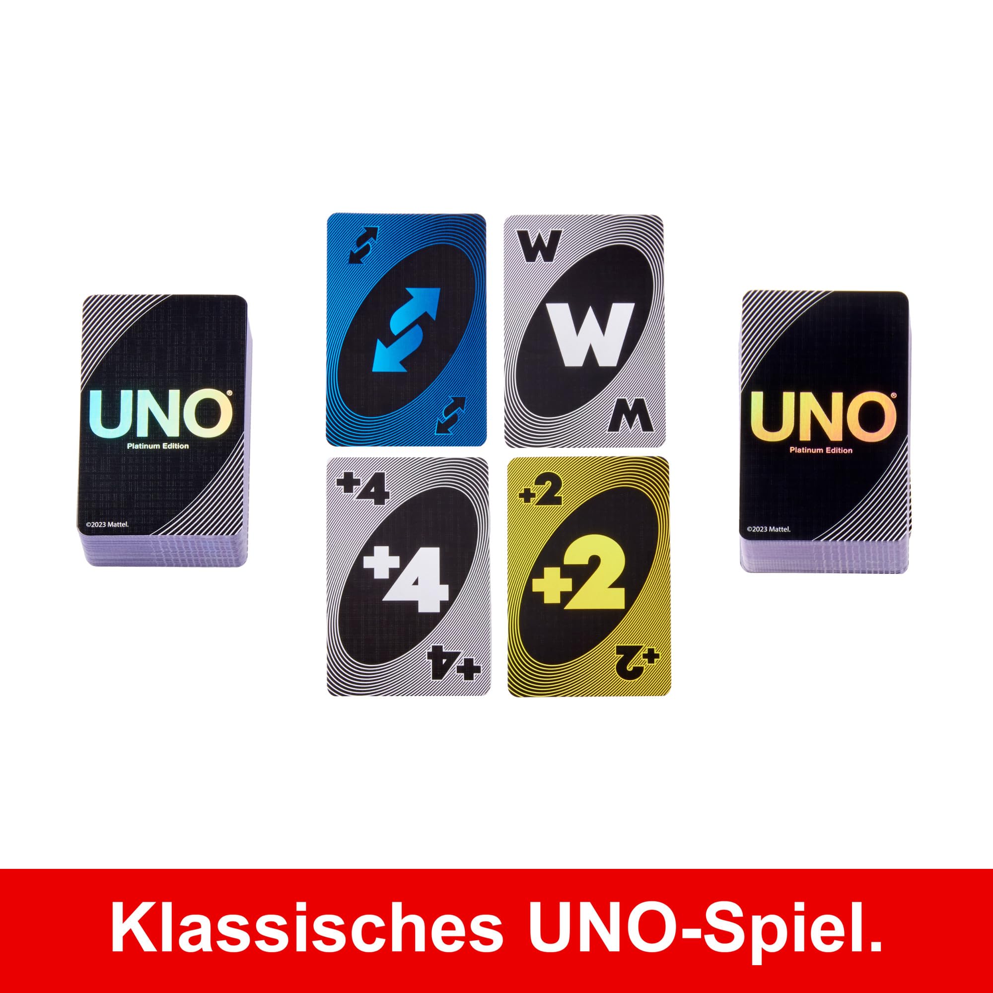Mattel Games UNO Platin Edition Kartenspiel für Film- und Familienabende, Spielabende, Reisen, Camping und Partys, Premium-Sammelkarten, HPY61 4