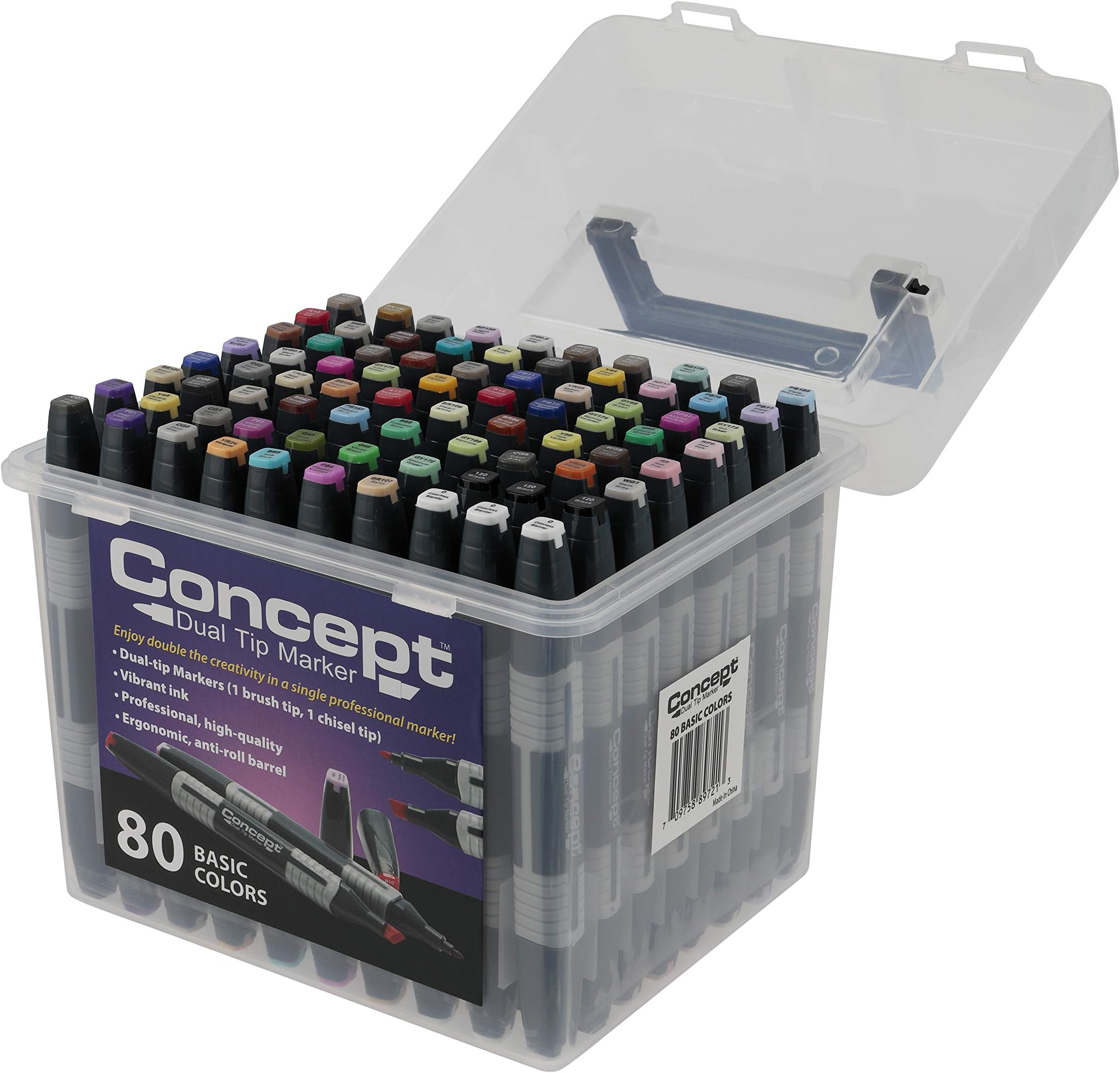 Concept 80 Pc Dual Tip Art Markers Set, Artist Coloring Markers for Adult Coloring Books and Kids for Sketching, Drawing & Doodling Includes an Organizer Case