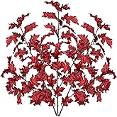 GnFlus Fall Leaves Stems 34.3 Inch Long Artificial Oak Faux Fall Leaves Oak Fall Stems for Table Centerpiece Porch Vase Basket Bouquet Party Home Autumn Festival Thanksgiving Decor (Red)