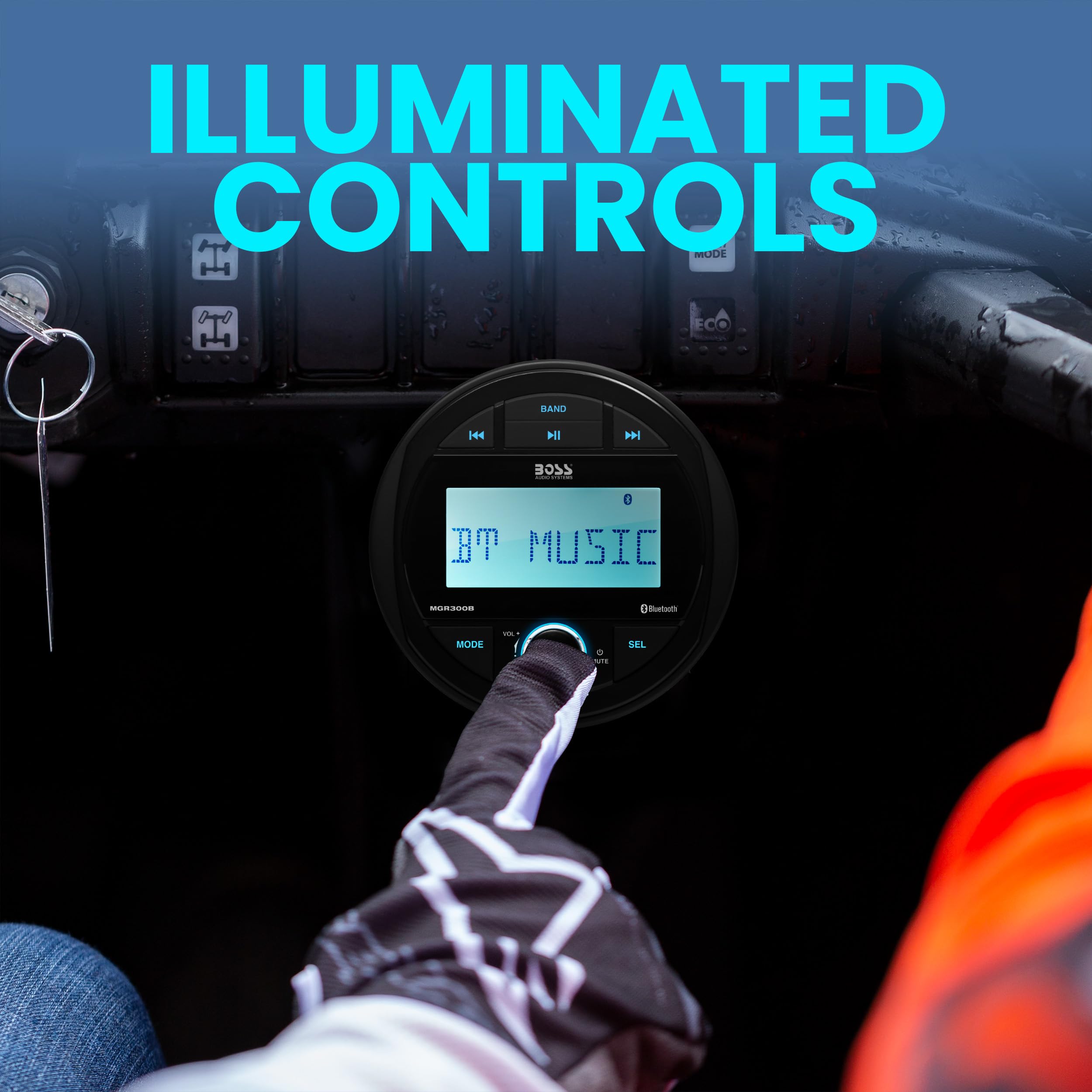 BOSS Audio Systems MGR300B Marine Boat Stereo Gauge Receiver - Bluetooth, No CD DVD Player, AM/FM Radio, IPX5 Weatherproof, USB, MP3