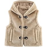 Chevara Women’s Fuzzy Faux Fur Vest Snap Button Up Hooded Gilet Waistcoat With Pockets