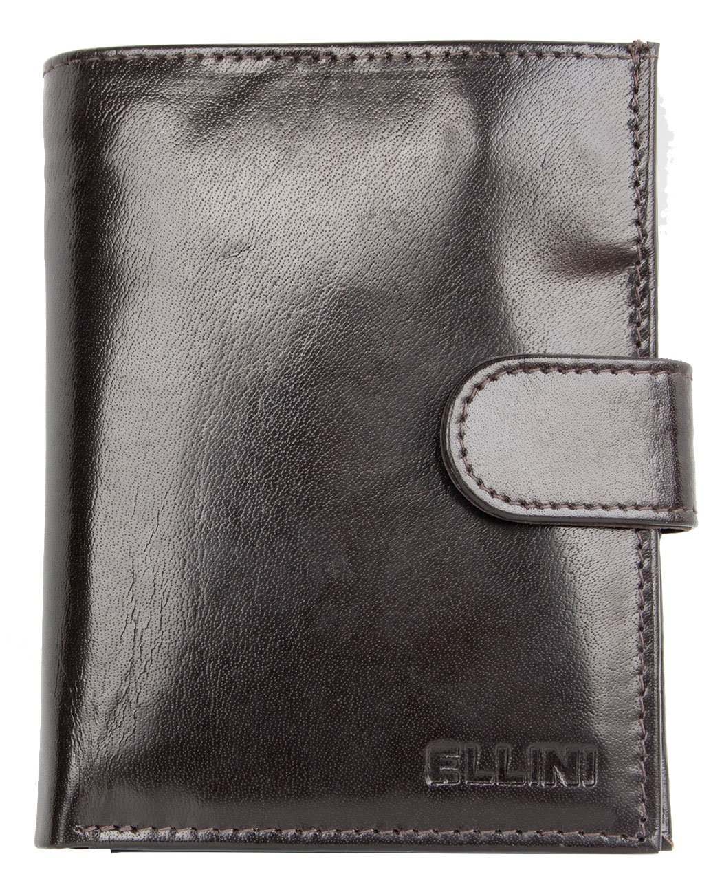 Glossy Brown Leather Wallet with A Buckle to Close and RFID