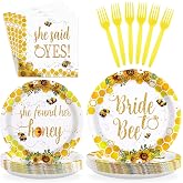 96Pcs Bride to Bee Bridal Shower Party Supplies for Wedding, Serves 24 | She Found Her Honey Bee Plates and Napkins Said Yes Engagement Tableware Set for Wedding Bridal Shower Married Decorations