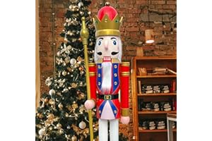 ECOM-CDL CDL 6ft Tall Life-Size Large/Giant red Christmas Wooden Nutcracker King Ornament on Stand Holds Golden Scepter for Indoor Outdoor Xmas/Event/Ceremonies/Commercial Decoration(6 feet, King red k20)