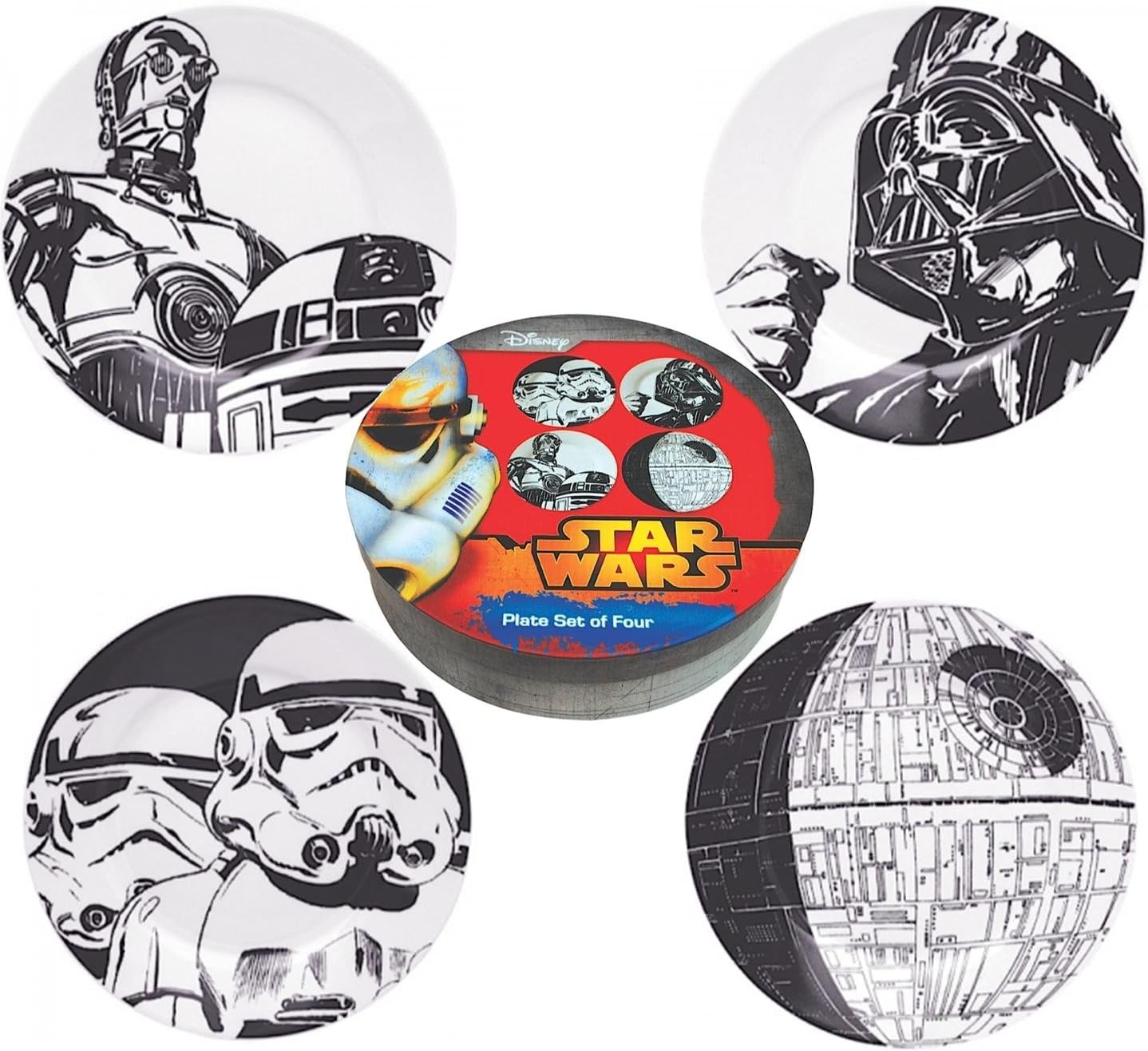 Star Wars Set Of 4 Ceramic Monochrome Plates Amazon.co.uk Kitchen & Home