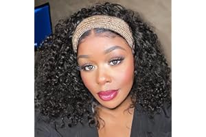 Aisaide Headband Wig Kinky Curly 14 Inch Headband Wigs for Black Women Natural Black None Lace Front Curly Wave Half Hair Wear and Go Glueless Wig
