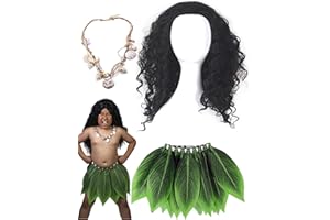 AENPIMGER Kids Polynesi Heroes Costume Boys Hawaii gods Wig Leaf Hula Skirt Tutu Shell Necklace For Halloween Cosplay