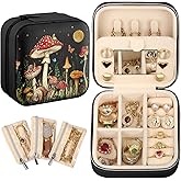 Bistup Travel Jewelry Case - Small Jewelry Organizers and Storage Box for Women Girls Teens Cute Traveling Jewelry Holder with Mirror Little Tiny Compact Modern Unique Aesthetic Pretty, Mushroom