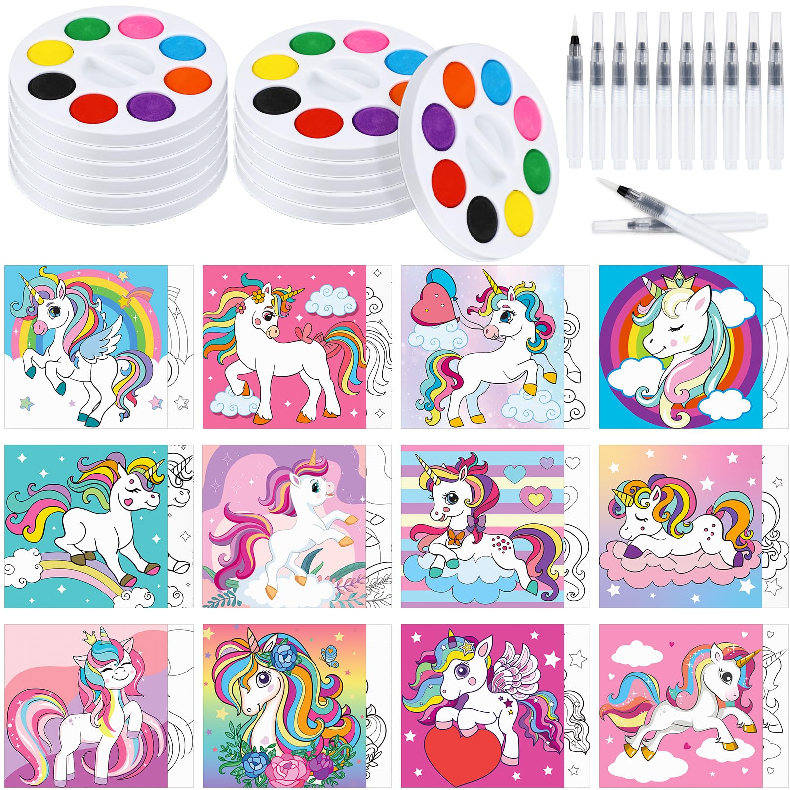 Photo 1 of Lincia 12 Set Pre Drawn Canvas Kit to Paint and DIY Sip Kit Cute Pre Printed Canva with Paints and Brushes for Student Back to School Supplies Christmas Birthday Party Gift(Unicorn)
