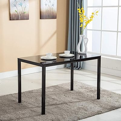 Mecor Modern Glass Dining Table with Rectangular Metal Legs