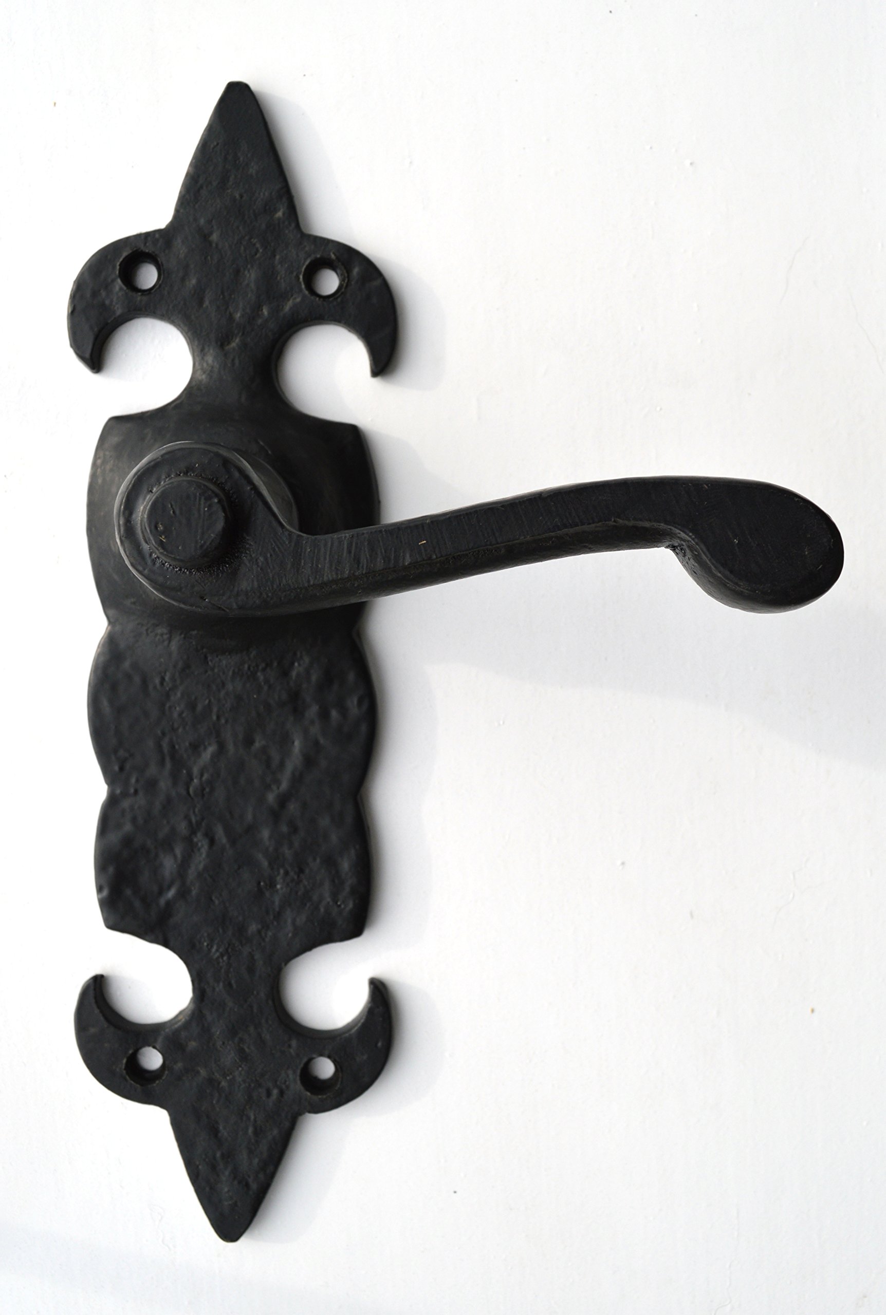 Black Antique Door Handles Lever Latch Ornate Fleur-De-Lys
