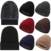 Cuffbow 6 Pcs Knit Beanies Women Warm Thermal Thick Winter Hat Unisex Snow Caps Fleece Lined Cold Weather Soft Skull Cap for Men and Women, 6 Colors