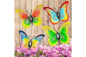 Distella 4 Pcs Metal Butterfly Wall Decor, Colorful and Exquisite Art Sculpture Iron Hanging Decoration Balcony Outdoor Manor Fence Courtyard Farm Decoration