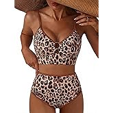 Herseas Women's O Ring Bikini Sets 2 Pieces Floral Print Swimsuits High Waisted Bathing Suits