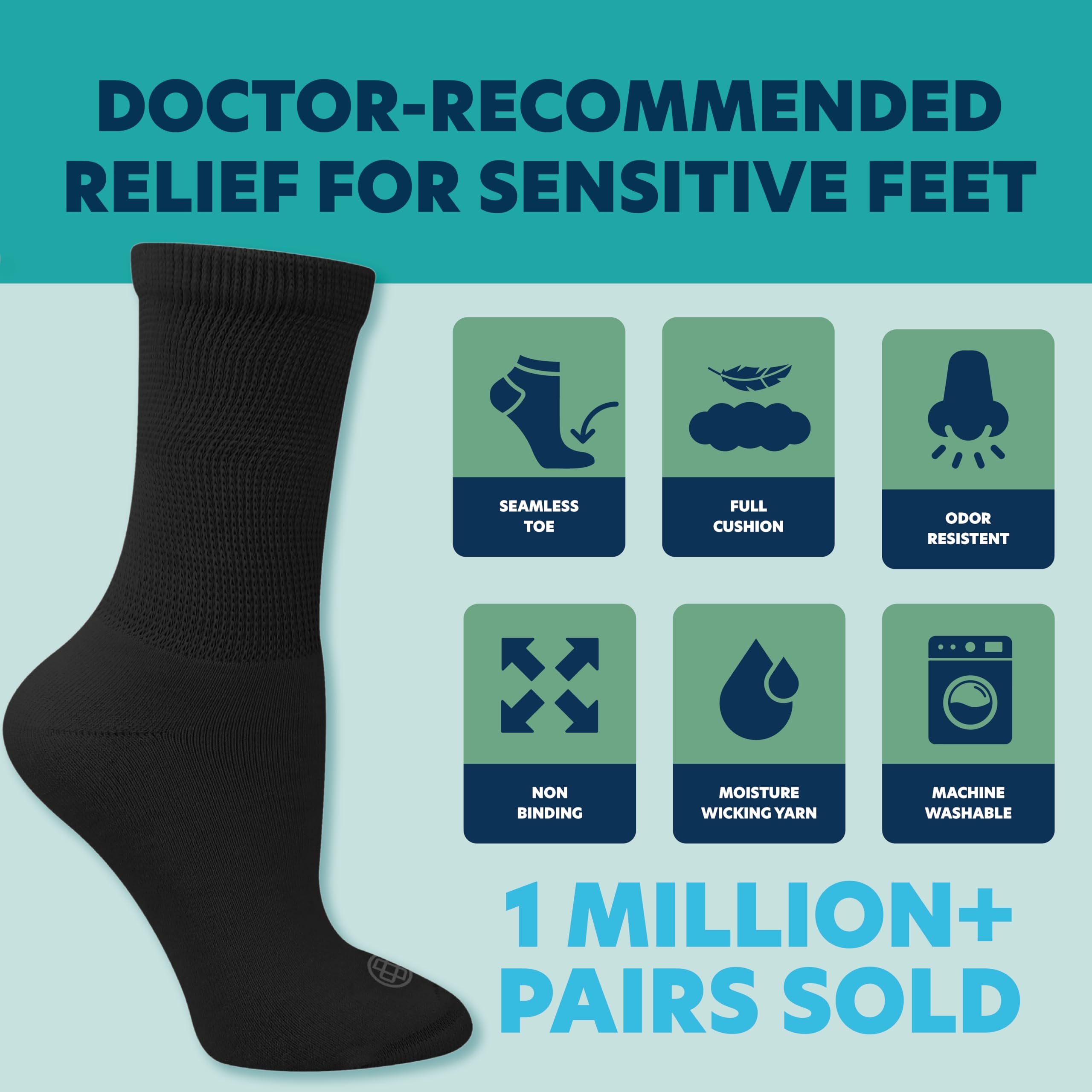Doctor's Choice Diabetic Socks for Men, Seamless Socks with Non Binding Top, 4 Pairs, Large 9-12 & X-Large 13-15