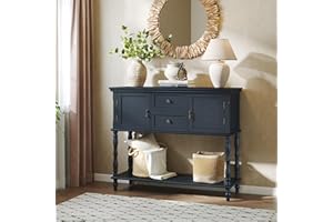 DIBRATY Console Table for Entryway, Vintage Wooden Entryway Table with Storage, with 2 Drawers & 2 Door and Open Shelf, Behin