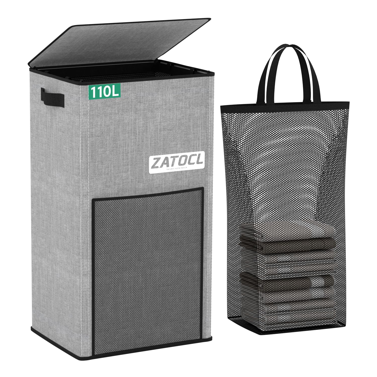 110L Laundry Hamper With Lid & Removable Bag - Collapsible Clothes Basket With Front Pocket For Bedroom, Bathroom, Dorm