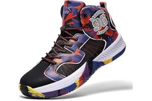 ASHION Kids Basketball Shoes Boys Girls Sneakers Mid-Top Lace Up Cushion Anti Slip Athletic Outdoor Sport Shoes for Unisex-Child