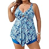 Hanna Nikole Plus Size Tankinis Swimsuits for Women, Twist Knot 2 Piece Bathing Suits Swim, Tummy Control Flowy Swimwear