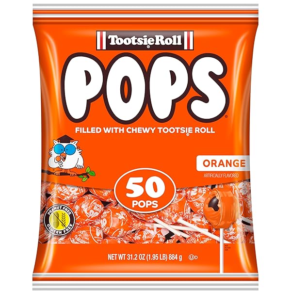 TOOTSIE POPS SINGLE FLAVOR BAG – ORANGE FLAVORED LOLLIPOPS WITH CHOCOLATEY CENTER – INDIVIDUALLY WRAPPED HARD CANDY – ORANGE CANDY – PEANUT FREE, GLUTEN FREE, 50 COUNT (PACK OF 1)