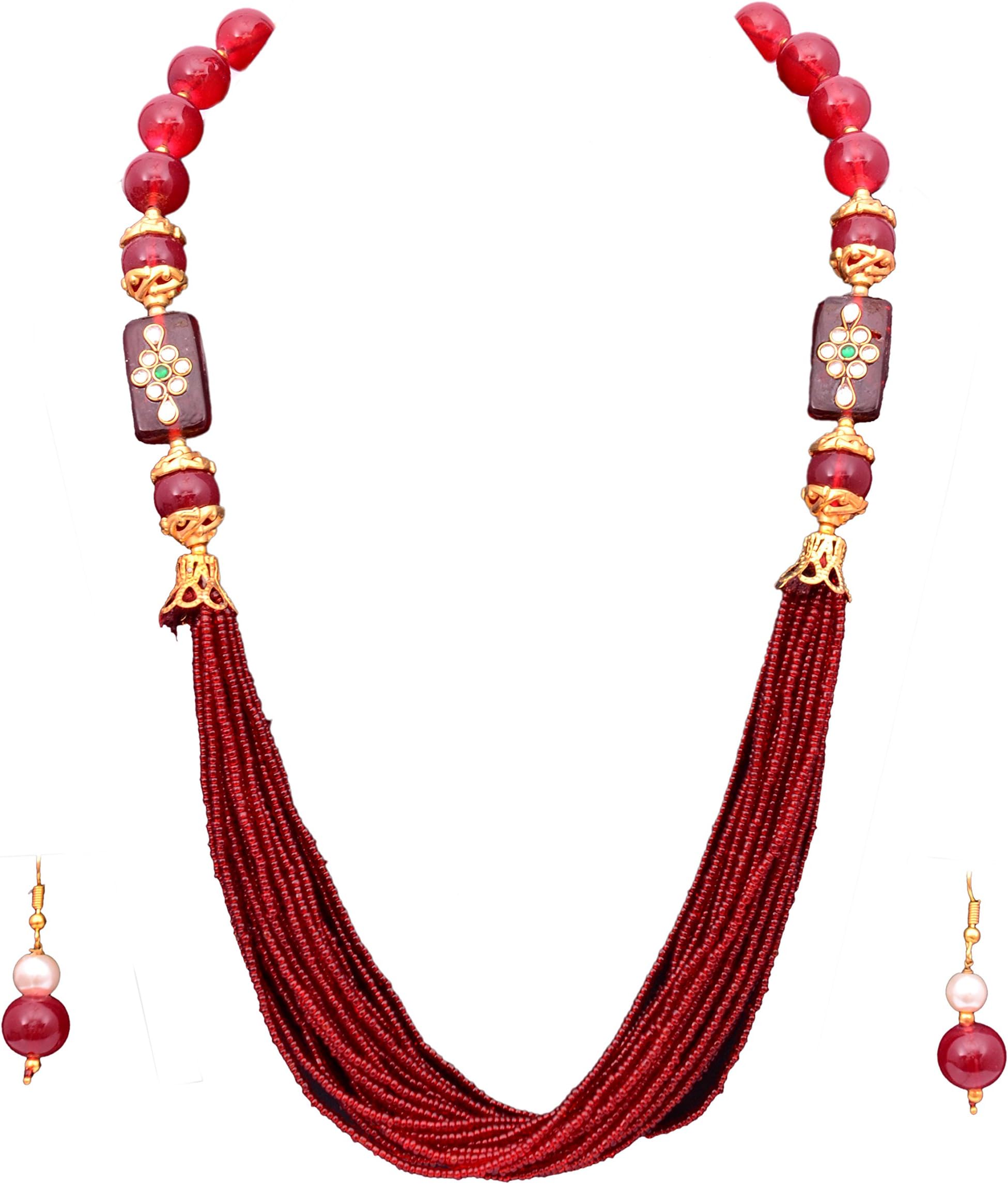 Diyofa Women's Imitation Fashion Jewellery Rajasthani Work Necklace Set 5 X 5 X 5 red