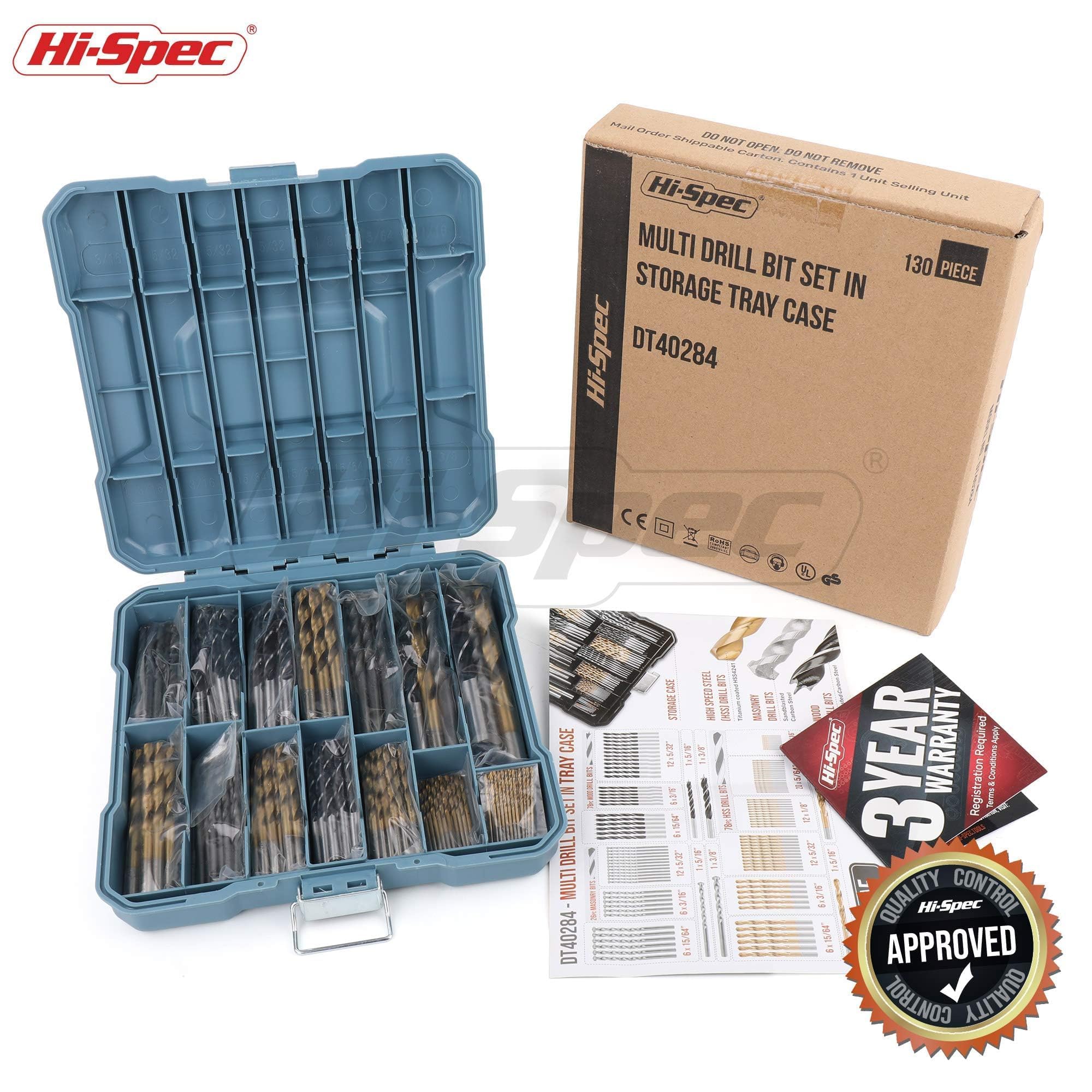 Hi-Spec 130-tlg. HSS-Titan Bohrer-Bit-Set in 8 Größen von 1 mm bis 10 mm. Mit Mauerwerks- und Brad-Point-Bits für Metall, Holz, Kunststoff, Ziegel und Beton 7