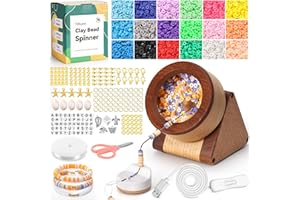 Tilhumt Wooden Clay Bead Spinner Kit, Electric Bead Spinner for Jewelry Making with 3600 PCS 18 Colors Clay Beads and Beading Accessories for Making Waists, Bracelets, Necklaces (Patented)