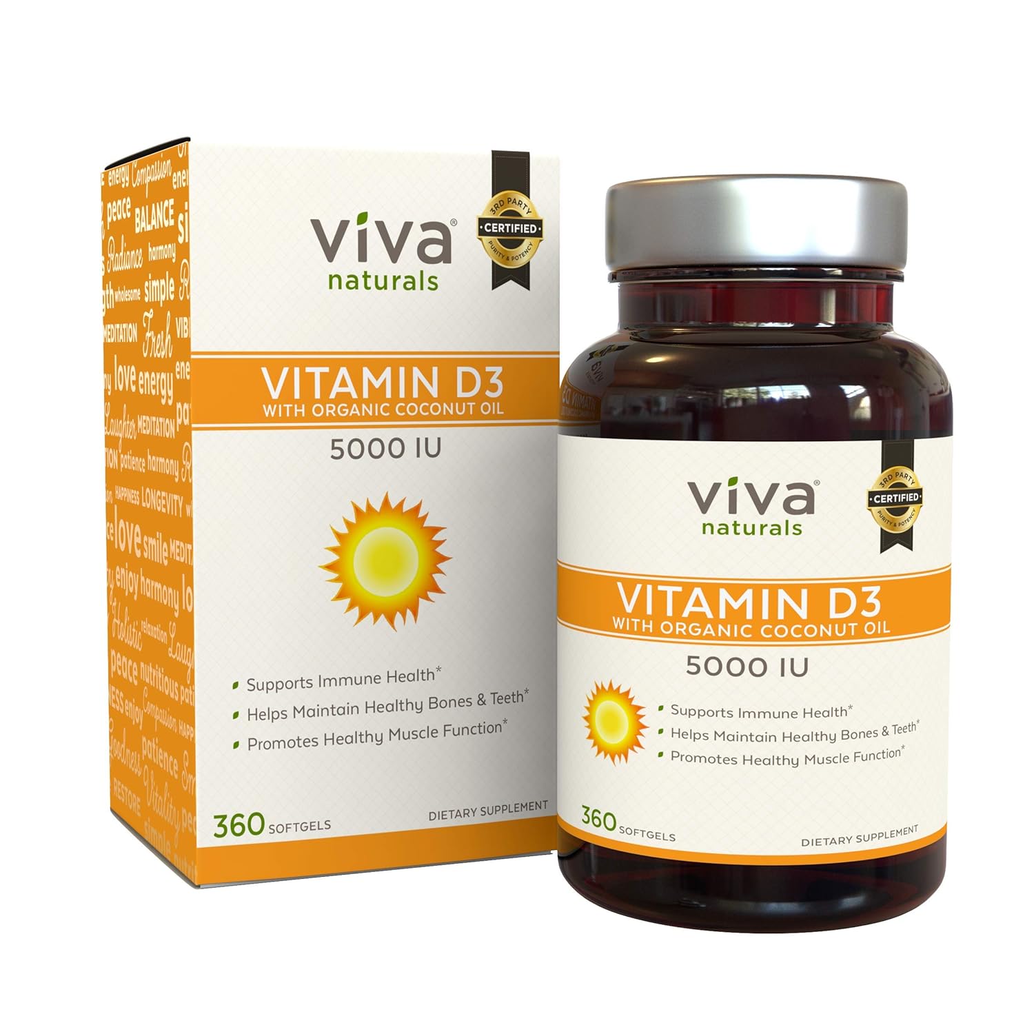 Vitamin D3 5000 IU, 360 Softgels High Potency Vitamin D Made with Organic Coconut Oil, Vitamin