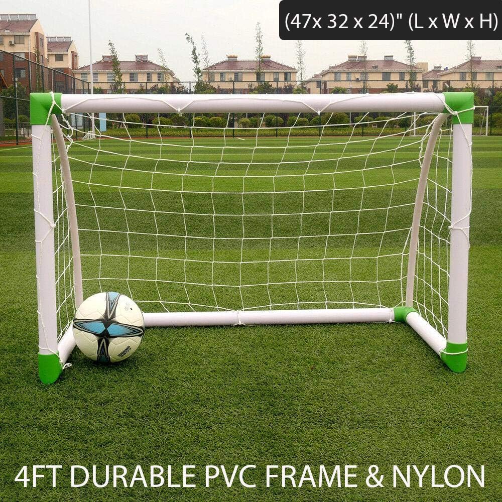 4FT Durable PVC Frame and Nylon Net Portable Mini Kids Soccer Goal for Backyard Training Football Sports Net Ideal for Use On The Beach, Community Playground, School, Etc (47.24 X 31.50 X 23.62) (L X