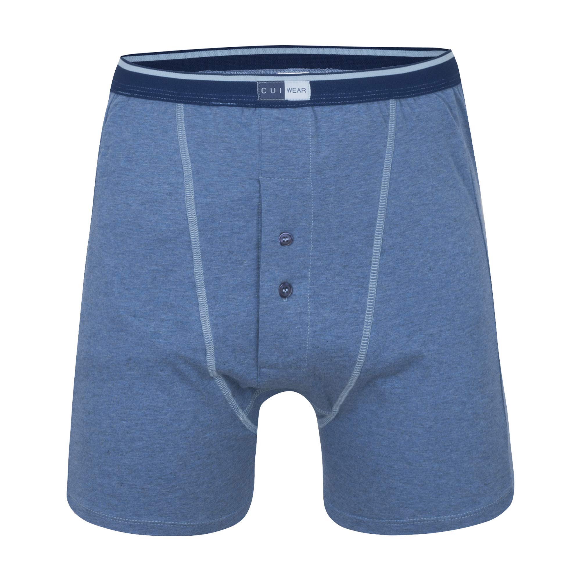 Ostomy Male Underwear with Built in Internal Support Pocket and Night Drainage in Denim - Fitted Trunks - MEDIUM - TWIN POCKET