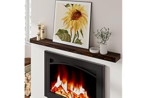 MARSMILES Fireplace Mantel | 60" W Wood Floating Shelves | Handcrafted Hollow Distressed Beam | Wall Mounted Wooden Display Shelfing | with Invisible Heavy Duty Metal Bracket | 60W x 3H x 8D, Espresso